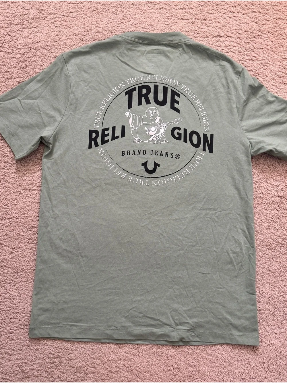 True Religion Men's Green Cotton Buddha Logo Graphic Tee Small Streetwear Urban